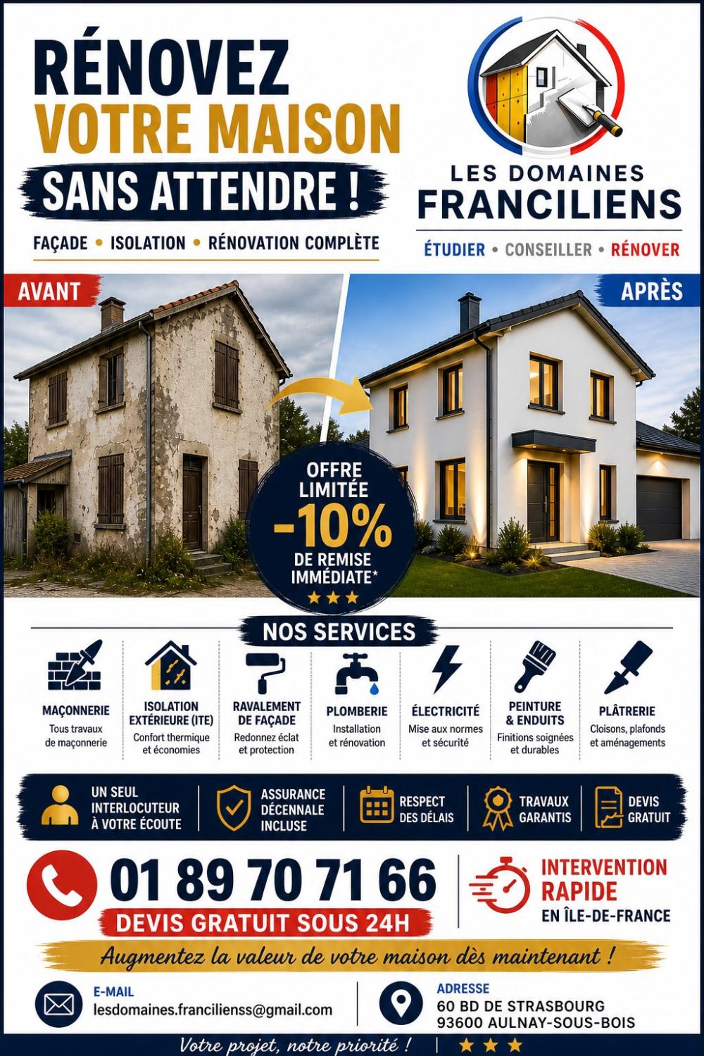 Équipe Les Domaines Franciliens, artisans rénovation à Aulnay-sous-Bois